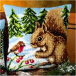 Winter Scene - Squirrel & Robin chunky cross stitch cushion fron